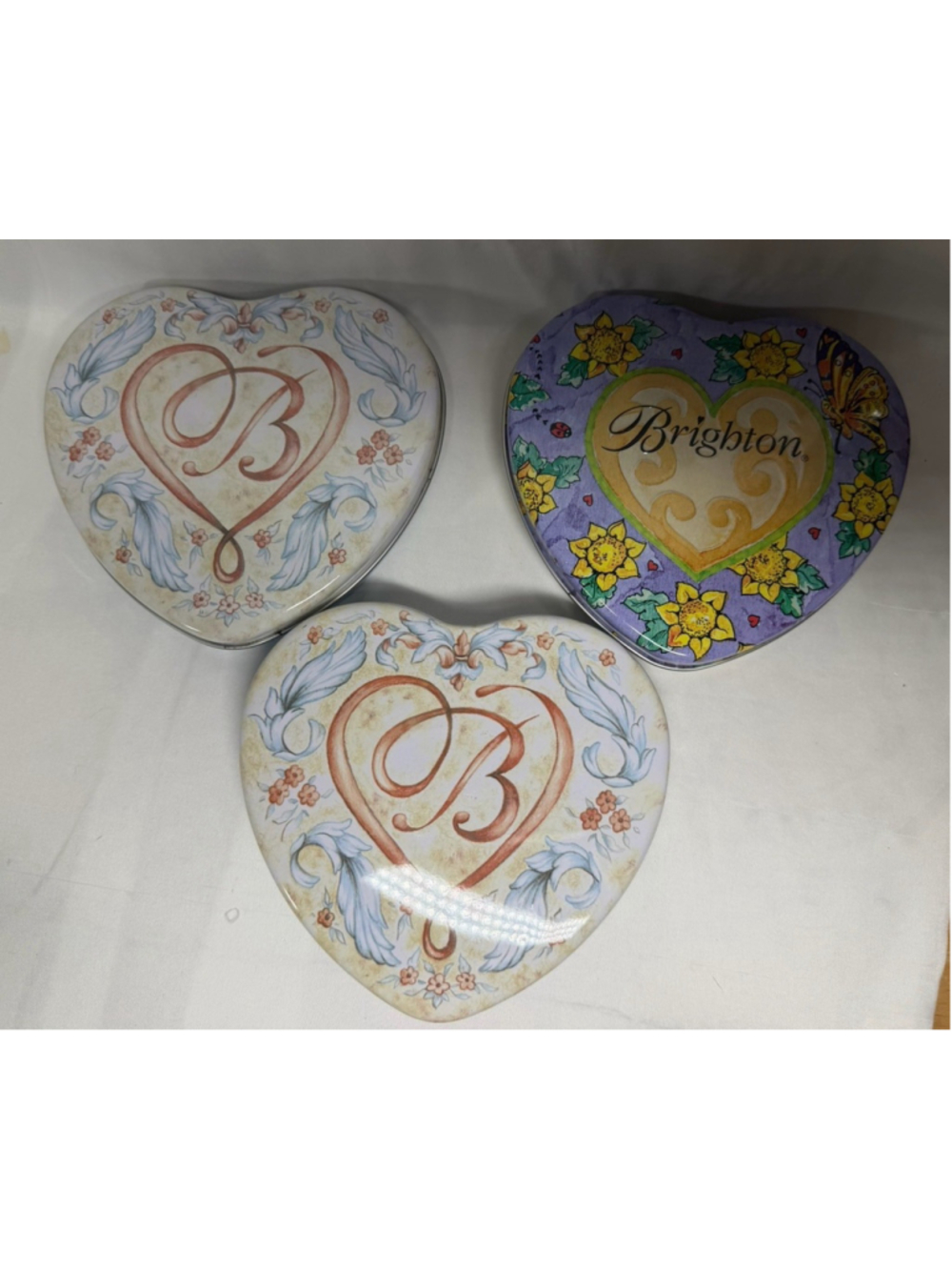 VINTAGE Brighton Heart Jewelry Tins Lot 3 Medium Heart Boxes